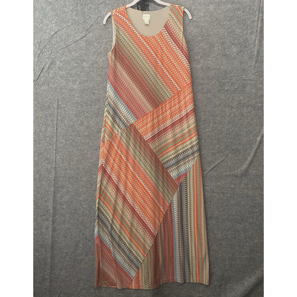 Chicos Maxi Dress Womens Sz 1 US M Orange Sleeveless Pullover Lined Beach Travel